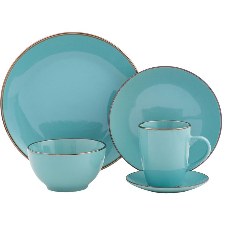 Juego Loza 30 Piezas Cerámica Sólida Color Turquesa