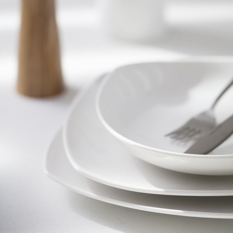 Juego Loza 30 Piezas Porcelana Cuadrada Blanca